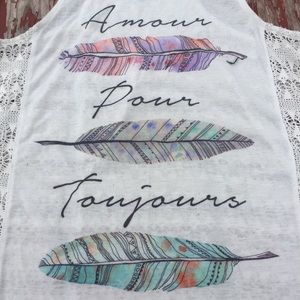 Tops - ☮️ Boho Feather Sheer Racerback Tank size Large Tops - ☮️ Boho Feather Sheer Racerback Tank size Large